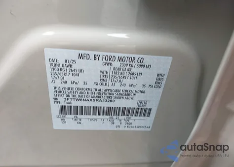 2025 Ford Maverick Tremor z USA, uszkodzony, nr VIN 3FTTW8NAXSRA33280